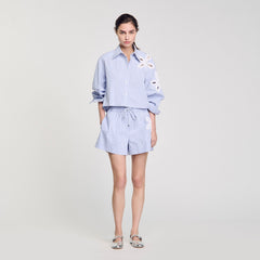 Striped shorts with flower detail Sky Blue Sandro Women