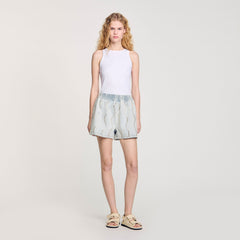 Beaded and rhinestone denim shorts Light Bu Jean Sandro Women