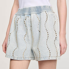 Beaded and rhinestone denim shorts Light Bu Jean Sandro Women