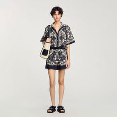 Floral print shorts Ecru / Black Sandro Women