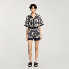 Floral print shorts Ecru / Black Sandro Women