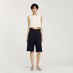 Linen-blend Bermuda shorts Black Sandro Women