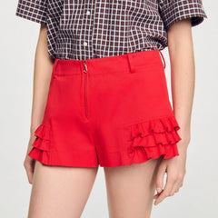Flared ruffled shorts Red Sandro Women