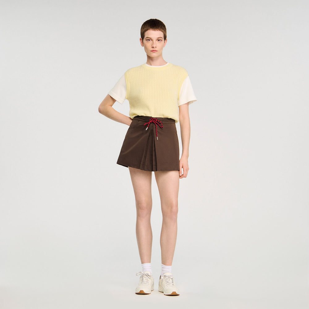 Drawstring pleated skort Brown Sandro Women