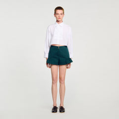 Flared ruffled shorts Bottle Green Sandro Women