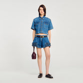 Ruffled denim shorts Blue Jean Sandro Women