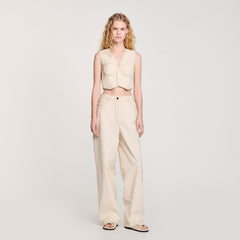 Denim cropped jacket Sand Sandro Women