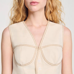Denim cropped jacket Sand Sandro Women