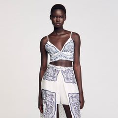 Bandana print crop top White / Blue Sandro Women