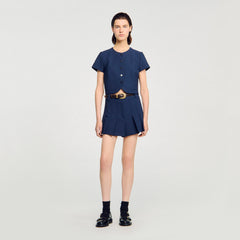 Rounded hem buttoned crop top Navy Blue Sandro Women