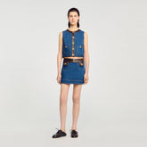 Denim and leather top Dark Blue Sandro Women