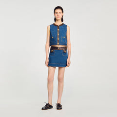 Denim and leather top Dark Blue Sandro Women
