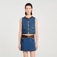 Denim and leather top Dark Blue Sandro Women