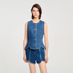 Rhinestone denim top Blue Jean Sandro Women