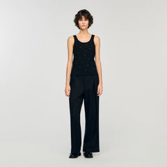 Jersey tank with rhinestones Black Sandro Women