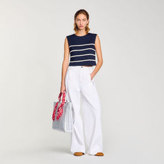 Sleeveless striped T-shirt Navy Blue Sandro Women