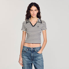 Striped polo shirt Ecru / Navy Sandro Women
