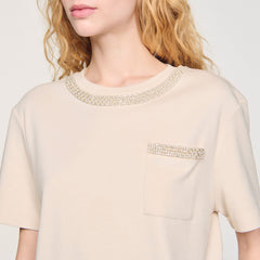 T-shirt with rhinestone details Beige Sandro Women