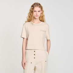 T-shirt with rhinestone details Beige Sandro Women