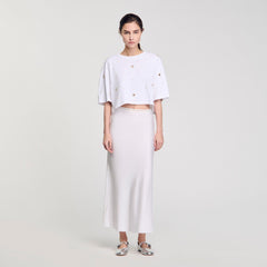 Cropped pearl bead T-shirt White Sandro Women