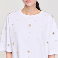 Cropped pearl bead T-shirt White Sandro Women