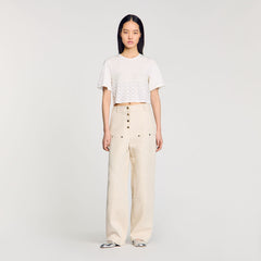 Beaded cropped T-shirt White Sandro Women