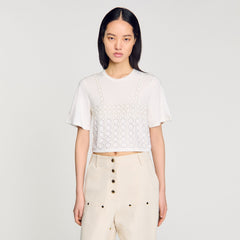 Beaded cropped T-shirt White Sandro Women