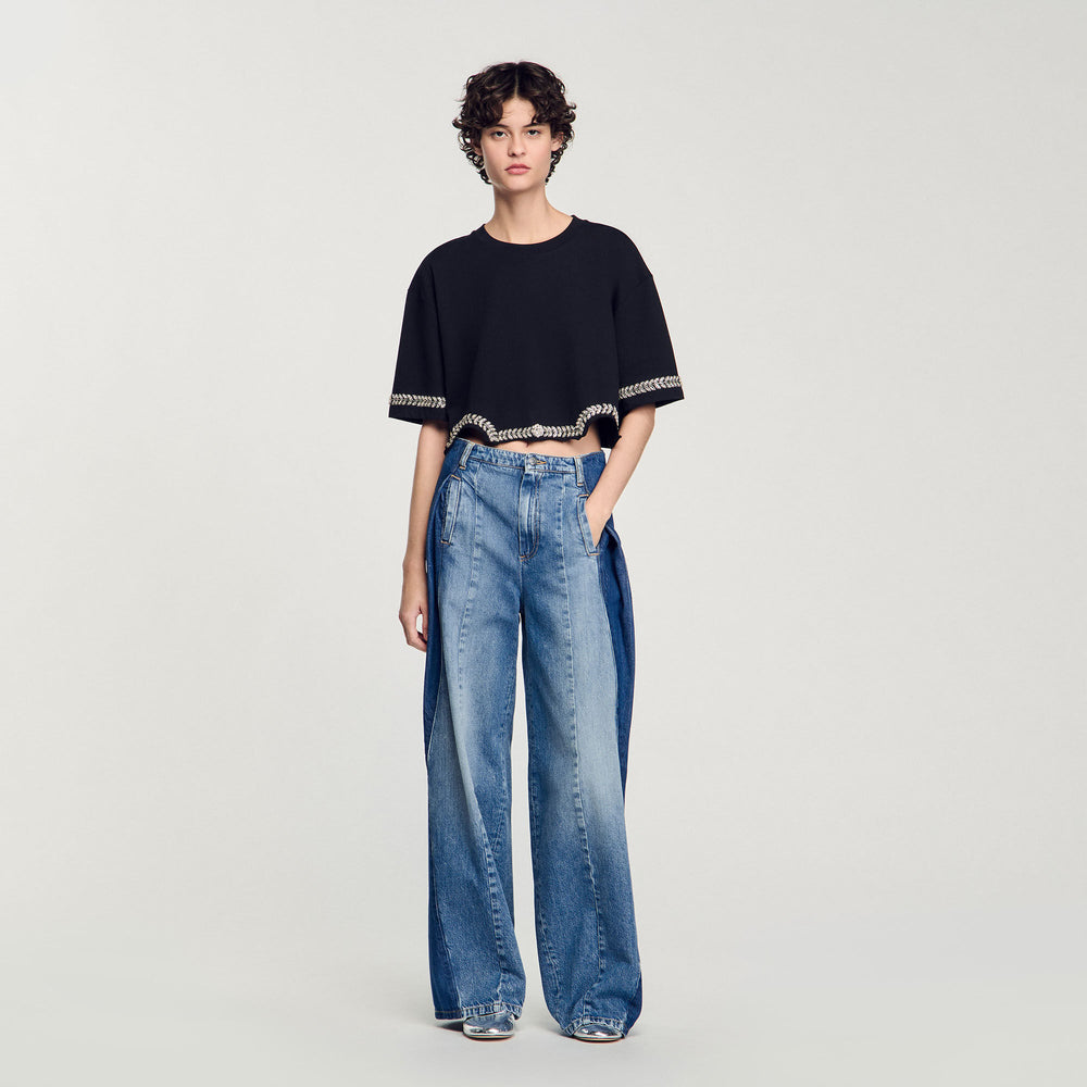 Rhinestone cropped T-shirt Black Sandro Women