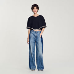 Rhinestone cropped T-shirt Black Sandro Women