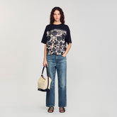 Floral motif T-shirt Ecru / Black Sandro Women