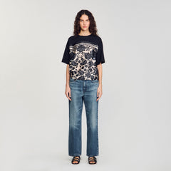 Floral motif T-shirt Ecru / Black Sandro Women