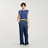 Short draped T-shirt Navy Blue Sandro Women