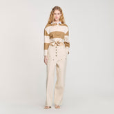 Striped polo-neck T-shirt Beige Sandro Women
