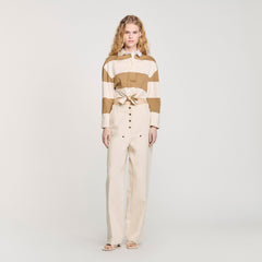 Striped polo-neck T-shirt Beige Sandro Women