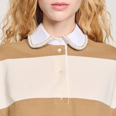 Striped polo-neck T-shirt Beige Sandro Women
