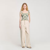 Floral motif smocked top Ecru / Green Sandro Women