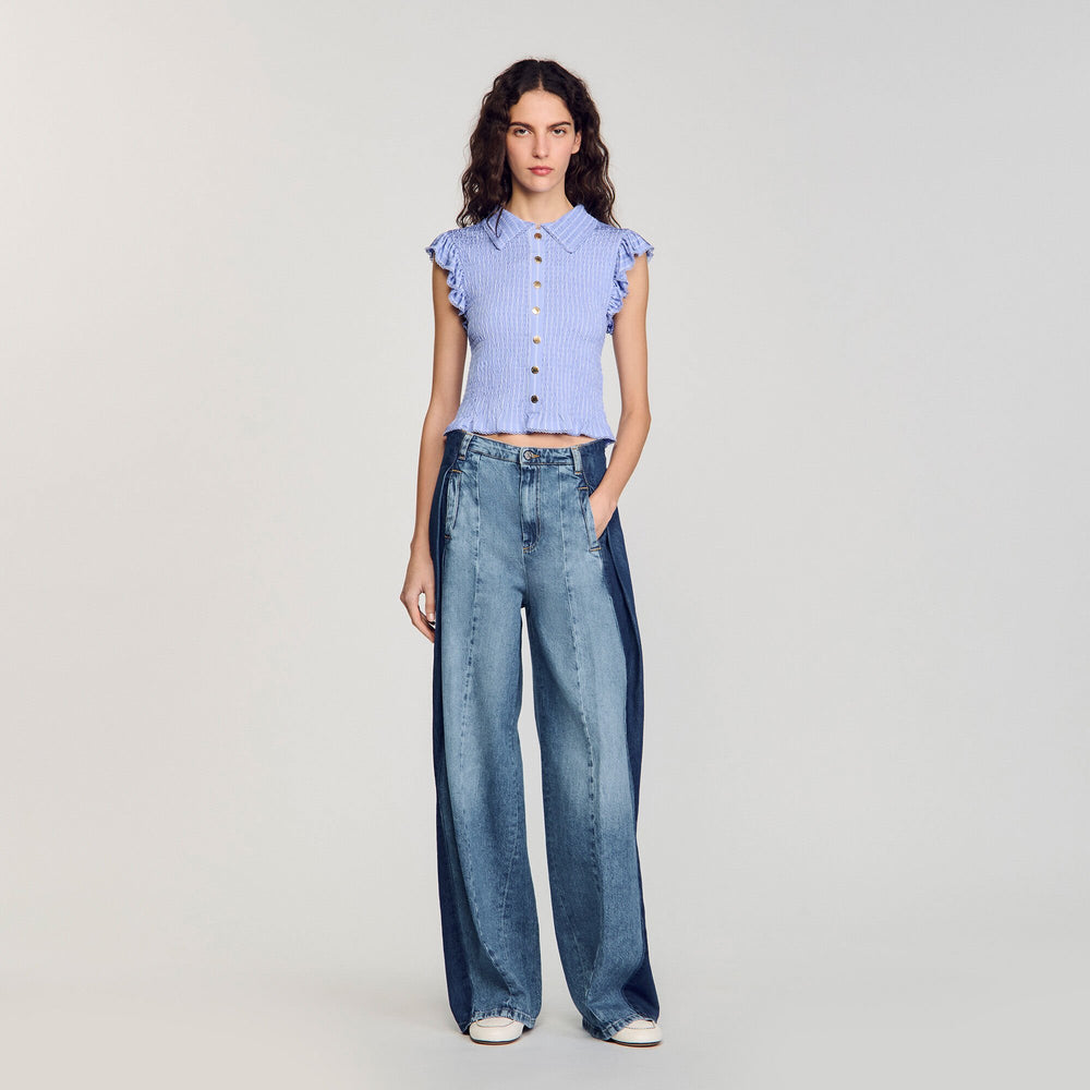 Striped smocked T-shirt Sky Blue Sandro Women
