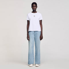 Cotton T-shirt with embroidery White Sandro Women