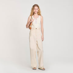 Lace-up vest top Ecru Sandro Women