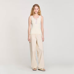 Lace-up vest top Ecru Sandro Women