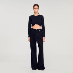 Cropped embroidered T-shirt Black Sandro Women