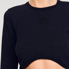 Cropped embroidered T-shirt Black Sandro Women