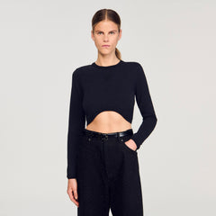 Cropped embroidered T-shirt Black Sandro Women