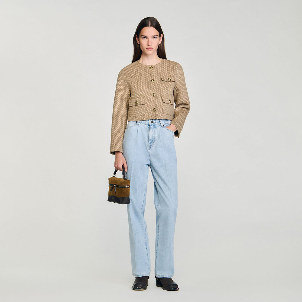 Cropped button-down jacket Beige Sandro Women