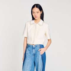 Short-sleeved rhinestone jacket Ecru Sandro Women