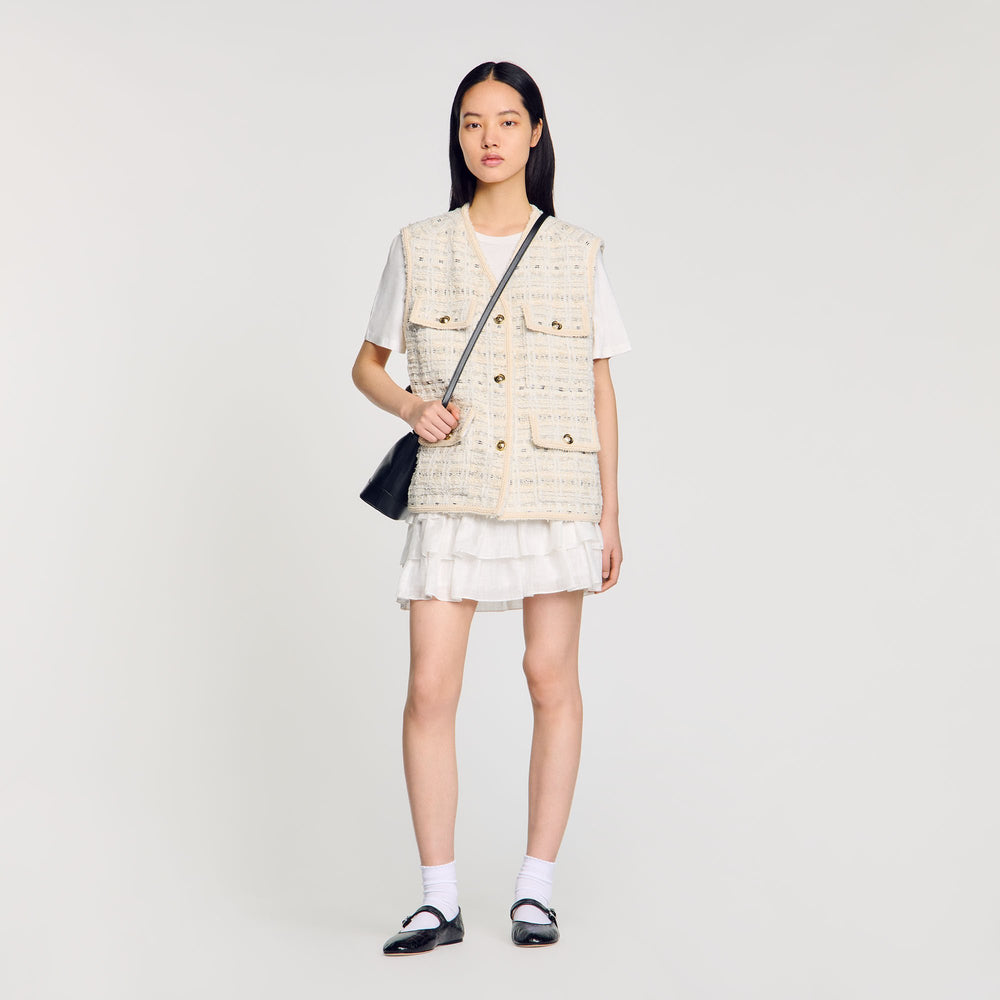 Sleeveless tweed jacket Ecru / Lurex Sandro Women