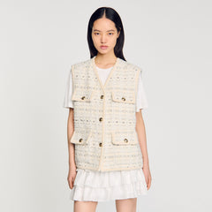 Sleeveless tweed jacket Ecru / Lurex Sandro Women