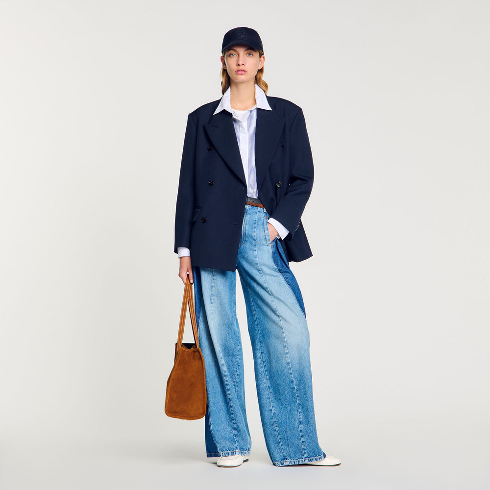 Wool blend suit jacket Navy Blue Sandro Women