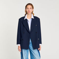 Wool blend suit jacket Navy Blue Sandro Women