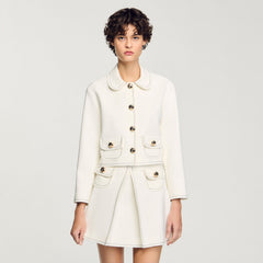 Peter Pan collar cropped jacket Ecru Sandro Women